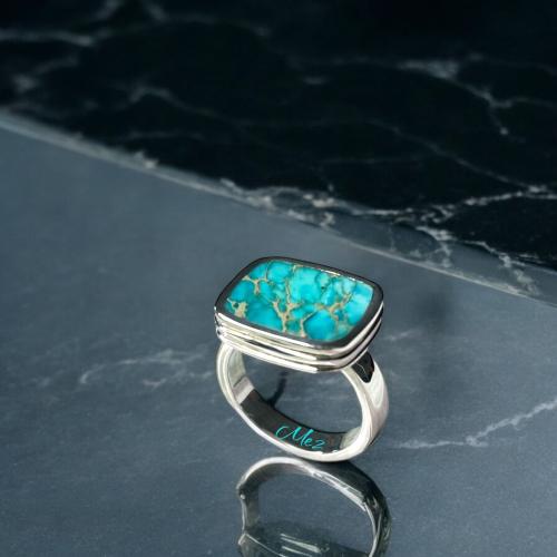 Royal ring, turquoise stone, Thai style, model (Ms-3D), size 5.5