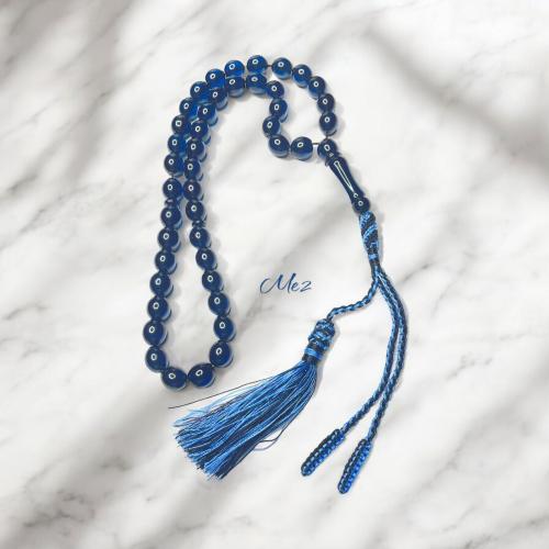 Iranian saffron rosary, transparent dark blue, sound and ringtone, and its scent with musk, luxurious fabric