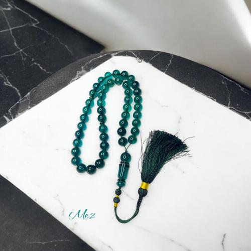 Iranian saffron rosary, transparent light blue, sound and ring, and its scent with karkoosh, luxurious fabric