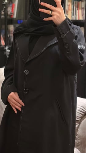 عباية لينين اسود مع تطريز