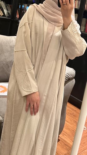 عباية قماش لينين مخلوط خفيف بلون بيج وشك لؤلؤ