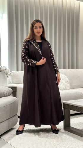 عباية تفته بني بتطريز يدوي