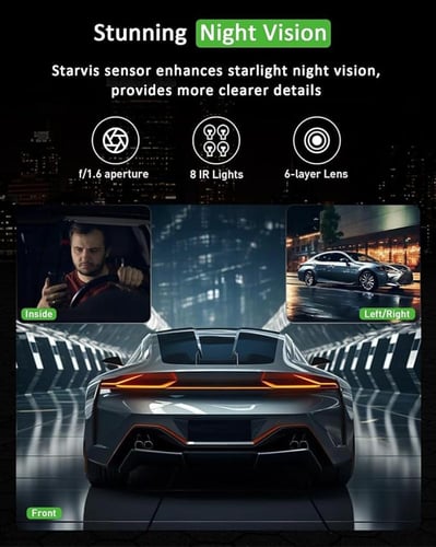 كاميرا لوحة القيادة 3 قنوات 1080P امامية وداخلية ل...