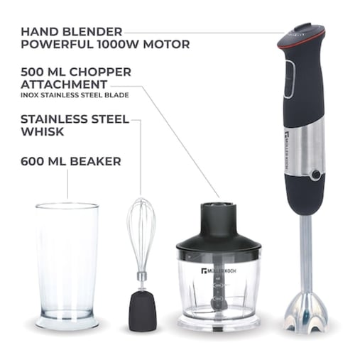 مولر كوخ 4 في 1 خلاط يدوي بقدرة 1000 واط، لون أسود