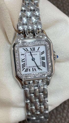 كارتييه بانثر ستيل فضي وألماس مقاس الميديم ٢٦.٧ مم