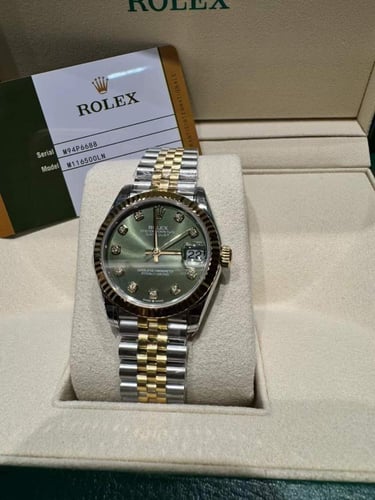 رولكس ديت جست ستيل ومطلي ذهب اصفر ميناء أخضر ألماس...