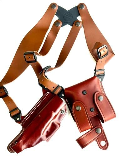 OK109TAN GLOCK19 LEATHER SHOULDER HOL جراب فيقا جل...