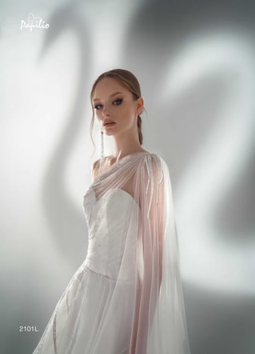 2101 فستان زفاف بتصميم على شكل A مع كتف واحد وأكما...