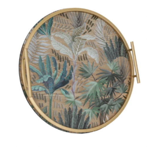 طوفرية فيبر دائري رخامي بنقش شجر حواف ذهبية