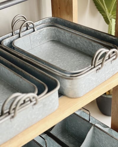 صينية تقديم لون فضي - مستطيل