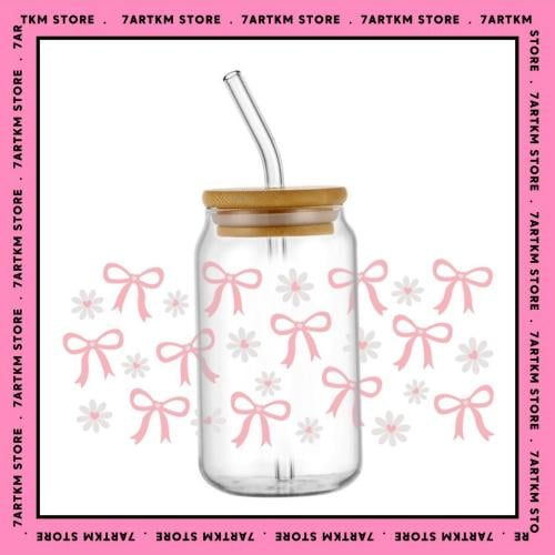 كاس زجاج - bow and flowers