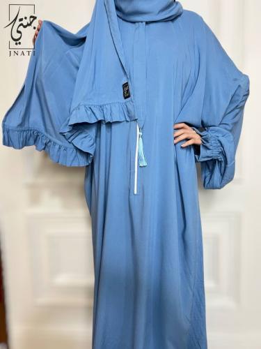 شرشف صلاة بسحاب من القطن السادة باللون الأزرق مع ط...