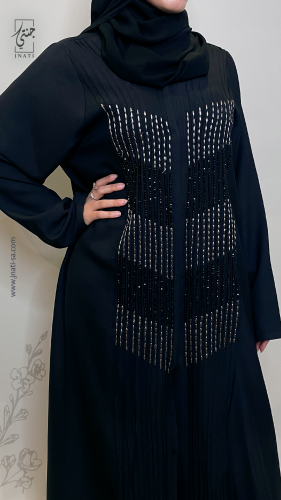 Black abaya embroidered with beige and Sri Lankan...