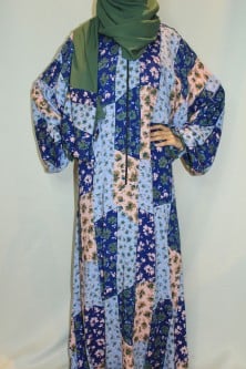 Prayer sheet with zipper, floral pattern, in blue...