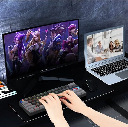 كيبورد العاب ميكانيكي بنسبة 60% بزر احمر سلكي صغير...