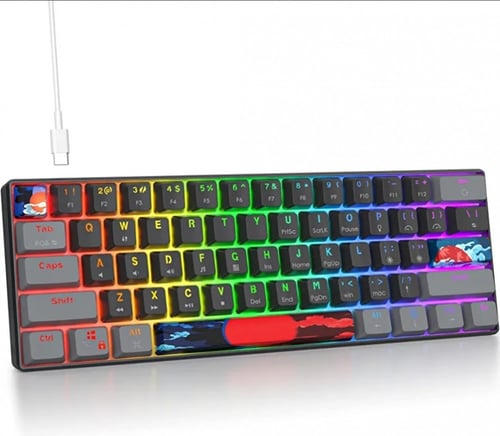 كيبورد العاب ميكانيكي بنسبة 60% بزر احمر سلكي صغير...