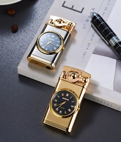 ساعة انالوج مضيئة بولاعة سجائر عصرية