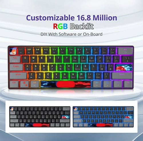 كيبورد العاب ميكانيكي بنسبة 60% بزر احمر سلكي صغير...