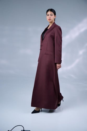 عباية بليزر خمري قماش كتان إنجليزي بارد