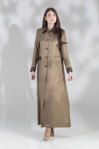 عباية بليزر بيج قماش جوخ ياقة بني