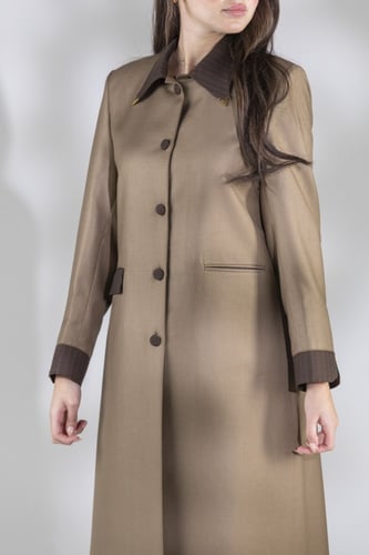 عباية بليزر بيج قماش جوخ ياقة بني