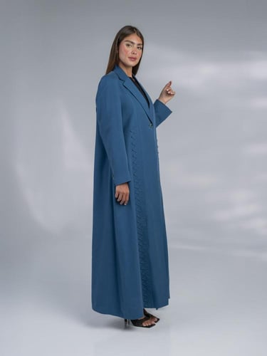 عباية بليزر ازرق فيروزي قماش قصة طويلة