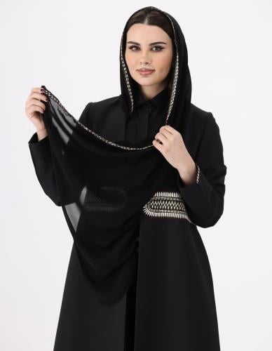 Signature by MLMS عباية بليزر اسود مع تطريز تراثي