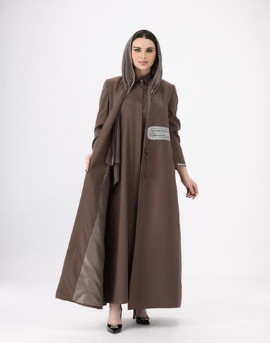 عباية بليزر بني موكا كتان انجليزي
