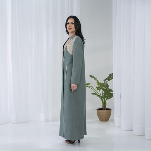 عباية بليزر أخضر الداكن قماش لنن فرنسي