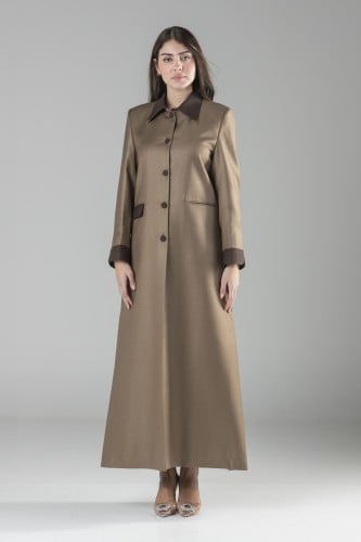 عباية بليزر بيج قماش جوخ ياقة بني