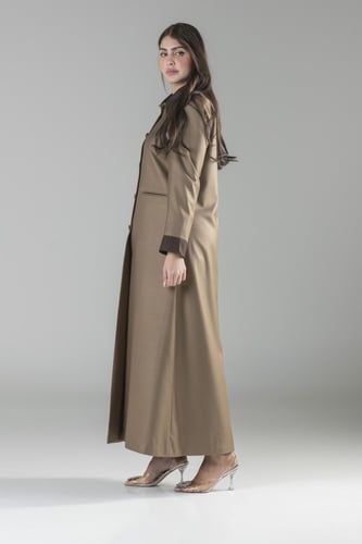 عباية بليزر بيج قماش جوخ ياقة بني