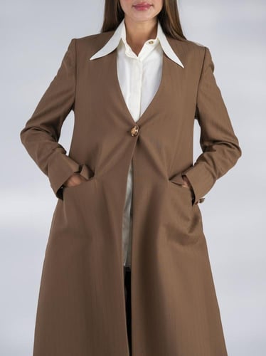 عباية بليزر سكري و بني قماش كتان إنجليزي