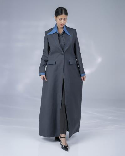 عباية بليزر رمادي داكن قماش كتان