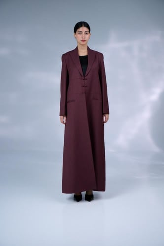 عباية بليزر خمري قماش كتان إنجليزي بارد