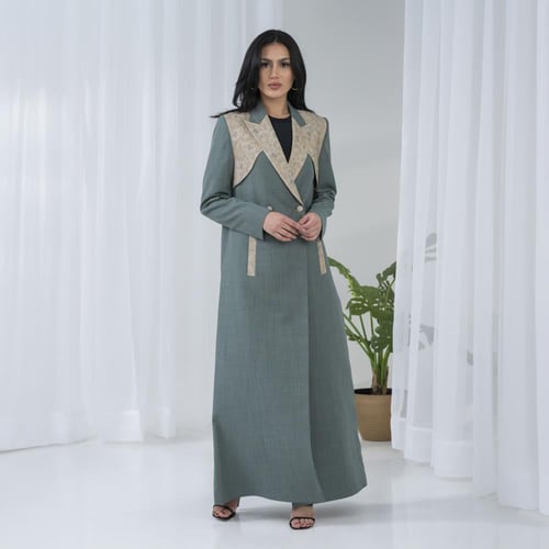 عباية بليزر أخضر الداكن قماش لنن فرنسي