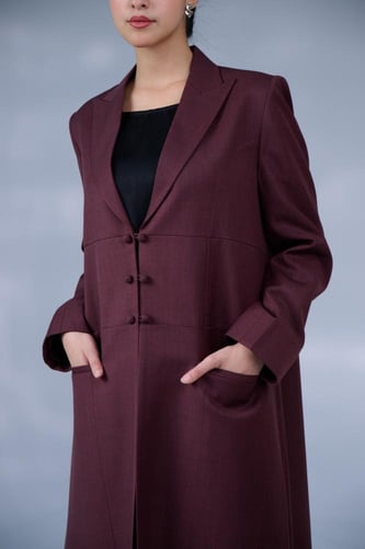 عباية بليزر خمري قماش كتان إنجليزي بارد