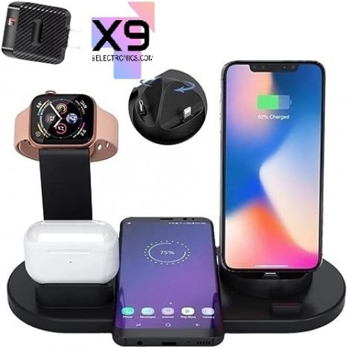 ستاند شاحن 6 في 1 لاسلكي وحدة شاحن متعدد الوظائف ا...