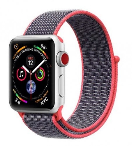 سوار رمادي وردي قماش ساعة ابل Pink grey nylon stra...