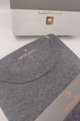 بيجامة كم طويل شتوي رجالي - دروش رصاصي قطن