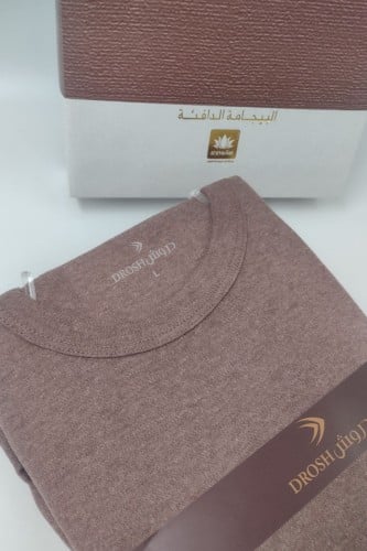 بيجامة كم طويل شتوي رجالي - دروش بني قطن