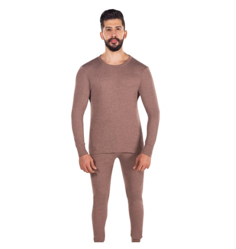 بيجامة كم طويل شتوي رجالي - دروش بني قطن