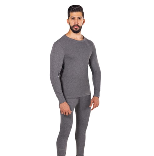 بيجامة كم طويل شتوي رجالي - دروش رصاصي قطن