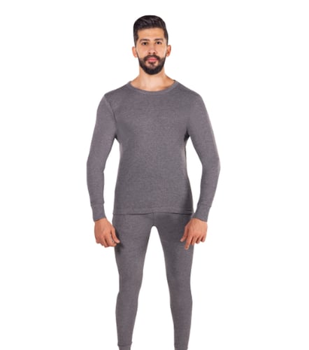 بيجامة كم طويل شتوي رجالي - دروش رصاصي قطن