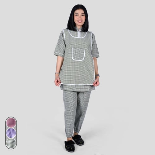 طقم عاملة منزلية كاروهات مع مريلة