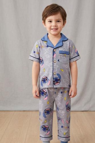 بجامة أطفال ستيتش رمادي قطعتين