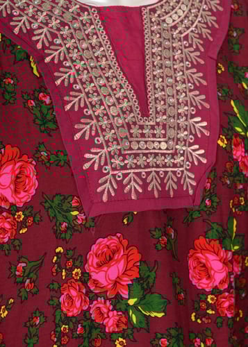 جلابية روز مشجرة بتطريز عسيري