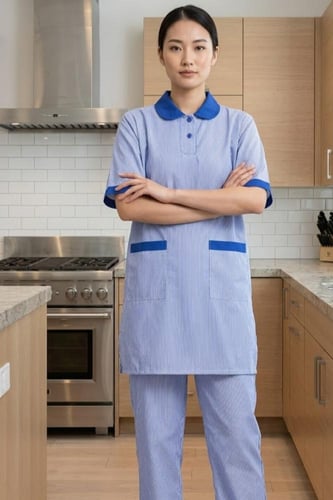 طقم زي عاملات منزلي 3 قطع بجيوب امامية