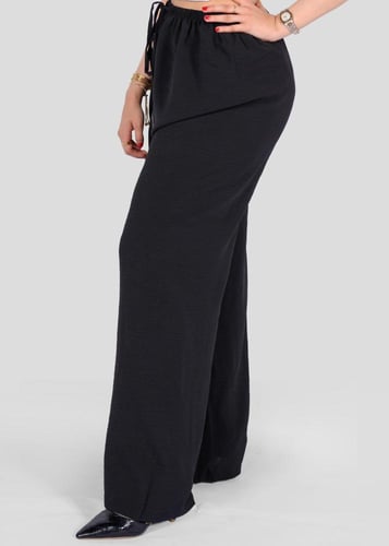 بنطلون بلازو نسائي بخصر مطاطي ورباط تعديل