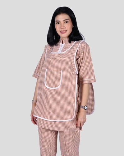 طقم عاملة منزلية كاروهات مع مريلة