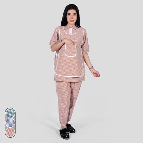 طقم عاملة منزلية كاروهات 3 قطع